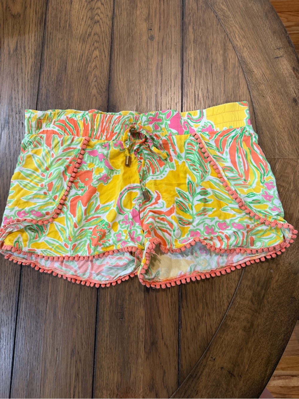 Lilly Pulitzer Yellow Pink Green Floral Pom-Pom Athletic Shorts